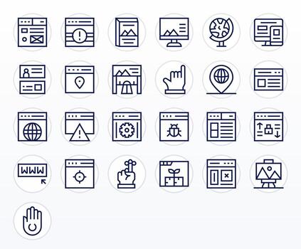 25 PIXEL Perfect Regular Line Icons designed for Website Interface vector
