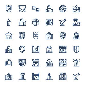 Fortress 256x256 Icon Pack with 36 Bold Line Pixel Optimized Elements vector
