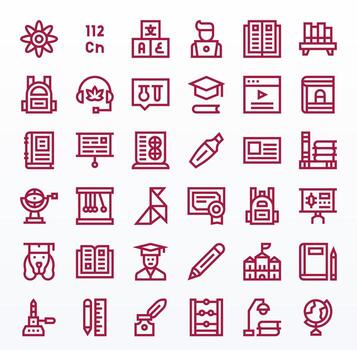 Education Icon Set with 36 Bold Line High Resolution Pixel Optimized Graphics vector