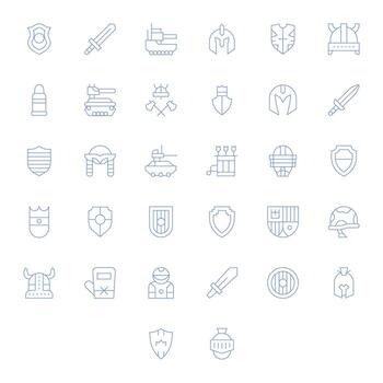 Armor Ultimate Package with 32 High Resolution Thin Line Detail Enhanced Icons vector