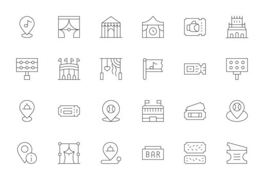 24 Editable Thin Line Icons designed for Venue Interface vector