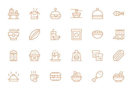 24 Thin Line Pixel Aligned Icons for Lunch Graphics vector