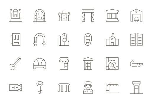 24 Icons for Entrance optimized in Editable High Resolution Thin Line resolution vector