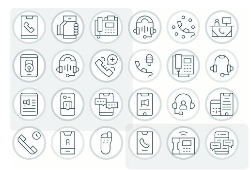 24 íconos para teléfono optimizado en cuadrícula equipado 64 x 64 Delgado línea resolución vector