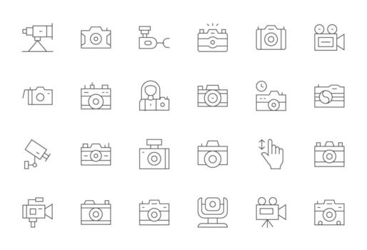 Digital Camera Digital Pack containing 24 Grid Fitted Thin Line High Resolution Icons vector