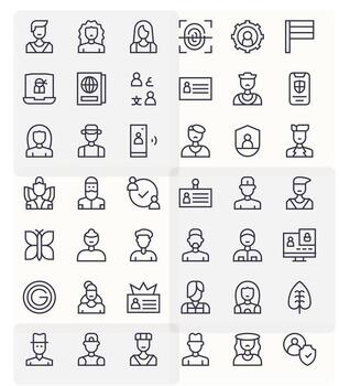 Identity Exclusive Set featuring 42 Regular Line Grid Fitted High Resolution Icons vector