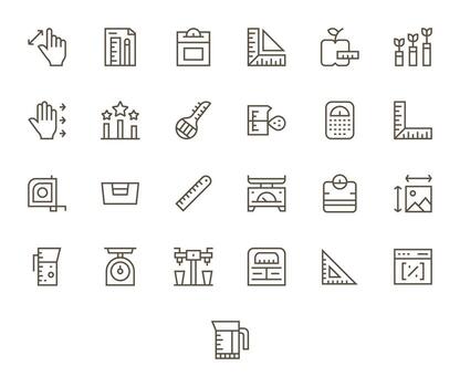 25 Regular Line Pixel Optimized Icons for Scale Graphics vector