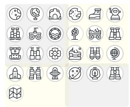 25 Regular Line Editable Vectors for Exploration Theme
