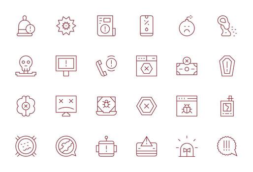 24 Icons inspired by Error in Editable High Resolution Thin Line quality vector