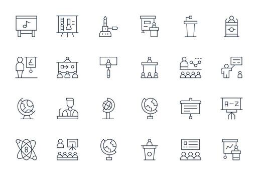 24 Icons for Teaching optimized in Grid Fitted 64x64 Thin Line resolution vector