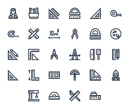Ruler Scalable Set featuring 28 PIXEL Perfect Bold Line Retina Ready Icons vector