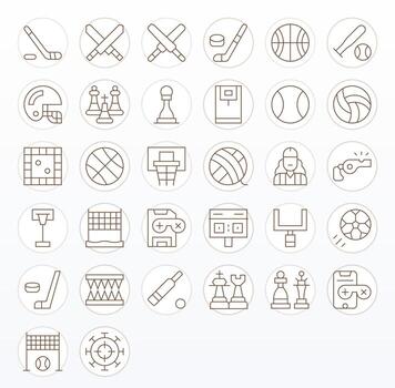 Thin Line Pixel Aligned Icons from Gameplay Set with 32 128x128 Icons vector