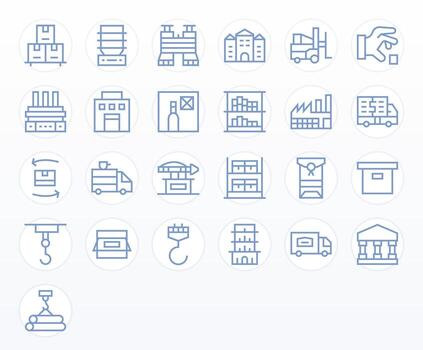 25 Regular Line Pixel Aligned High Resolution Icons from Warehouse Suite vector