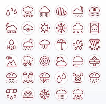 Precipitation Ultimate Package with 35 64x64 Regular Line Pixel Optimized Icons vector