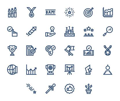 Success Icon Toolkit featuring 28 Detail Enhanced High Resolution Bold Line elements vector