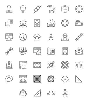 Technical Visual Pack containing 40 Thin Line Display Perfect Icons vector