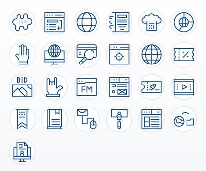 25 Icons for Online optimized in PIXEL Perfect Retina Ready Regular Line resolution vector