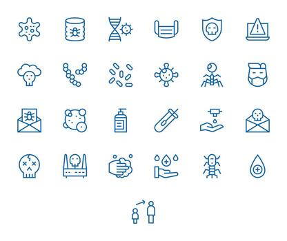 Virus Visual Pack containing 25 Regular Line Grid Fitted Icons vector