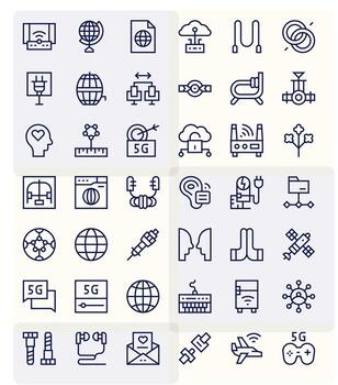 42 256x256 íconos para conexión en píxel Perfecto regular línea formato vector