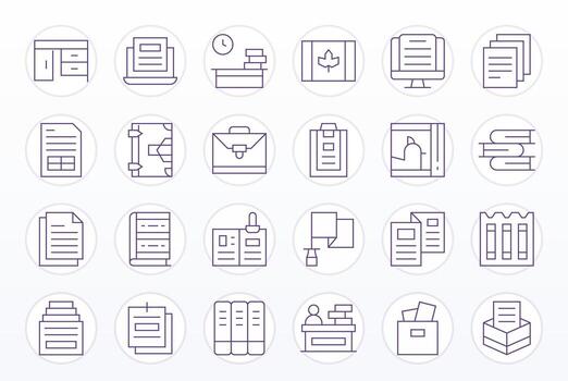 documentos icono conjunto con 24 Delgado línea 64 x 64 detalle mejorado gráficos vector