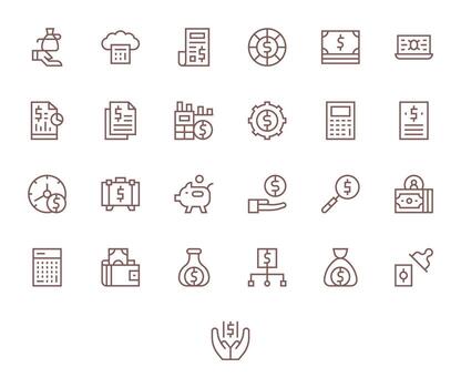 Budget Icon Repository containing 25 Regular Line 128x128 Pixel Aligned graphics vector