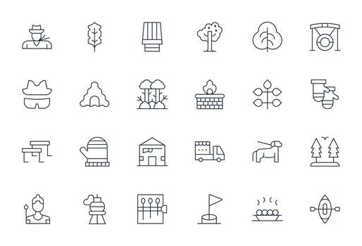Outdoors Icon Library with 24 Thin Line High Resolution Pixel Optimized Designs vector