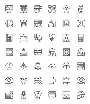 42 64 x 64 regular línea íconos para servidor con cuadrícula equipado precisión vector