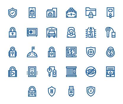 28 Pixel Optimized Icons themed around Protected in 64x64 Bold Line format vector