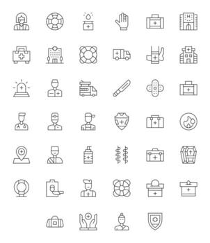40 256x256 Icons for First Aid in Pixel Optimized Thin Line Format vector