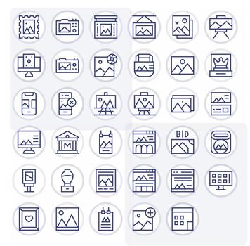 Gallery Pixel Optimized Set with 35 Retina Ready Regular Line Icons vector