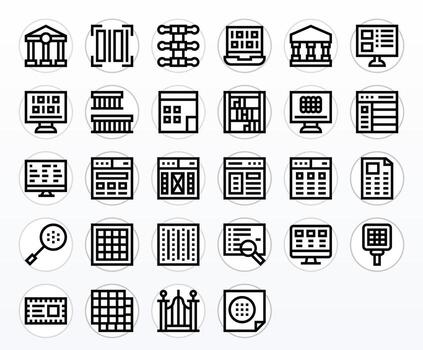 28 píxel optimizado íconos temática alrededor columnas en alto resolución negrita línea formato vector