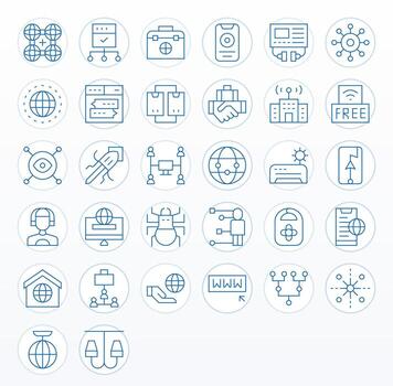 32 PIXEL Perfect Icons themed around Network in 64x64 Thin Line format vector
