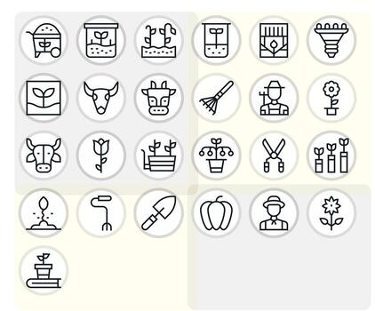25 Icons for Horticulture optimized in Pixel Aligned 256x256 Regular Line resolution vector