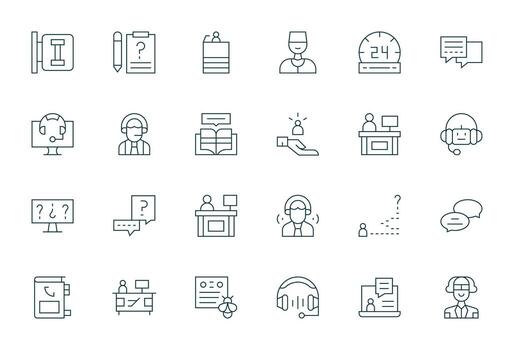 24 píxel Perfecto íconos temática alrededor ayuda escritorio en 128x128 Delgado línea formato vector