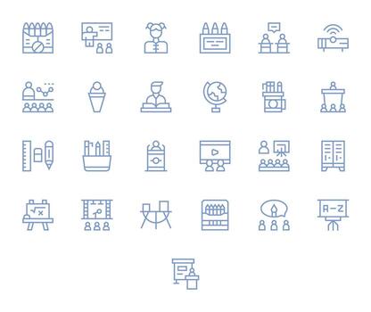 25 Regular Line Icons designed for Classroom in 64x64 Pixel Aligned format vector