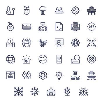 System Icon Collection with 35 High Resolution Regular Line Designs vector