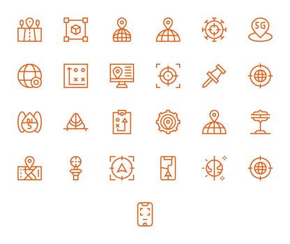 25 128x128 Icons for Positioning in Pixel Optimized Regular Line Format vector