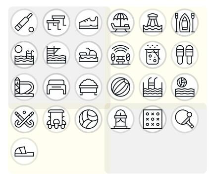 Leisure Icon Arsenal with 25 High Resolution Regular Line Grid Fitted designs vector