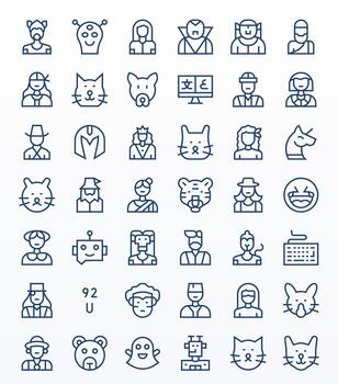 42 Regular Line Icons designed for Character in 128x128 Display Perfect format vector