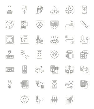 40 Icons inspired by Plug in Pixel Optimized 128x128 Thin Line quality vector
