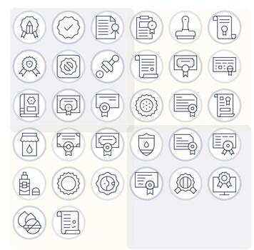 Seal Design Icons featuring 32 Pixel Optimized Thin Line Style vector