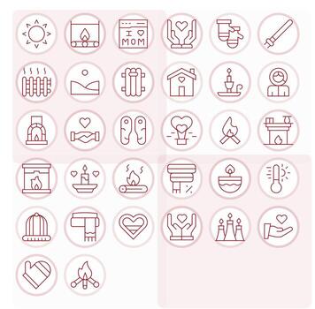 Warmth Editable Set with 32 High Resolution Thin Line Icons vector
