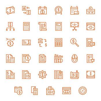 Regular Line Style Expense Icons with 35 128x128 Pixel Optimized Designs vector