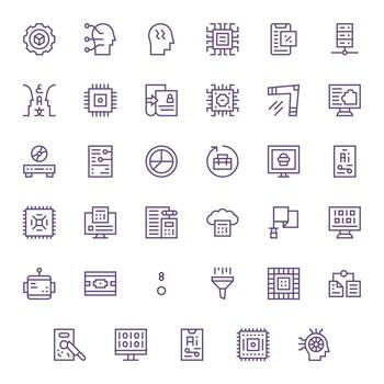 35 Regular Line Pixel Optimized Retina Ready Icons from Data Processing Suite vector