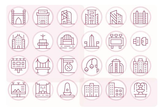 24 Thin Line Pixel Aligned Icons tailored for Urban Design 128x128 interface vector
