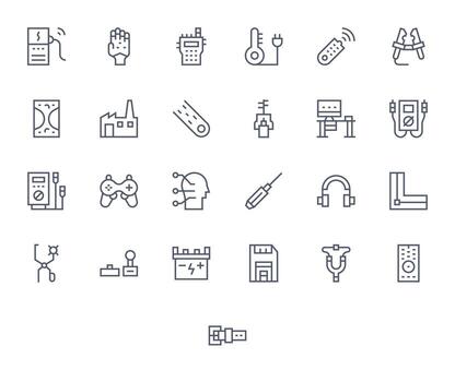 electrónica completar paquete con 25 retina Listo regular línea cuadrícula equipado íconos vector