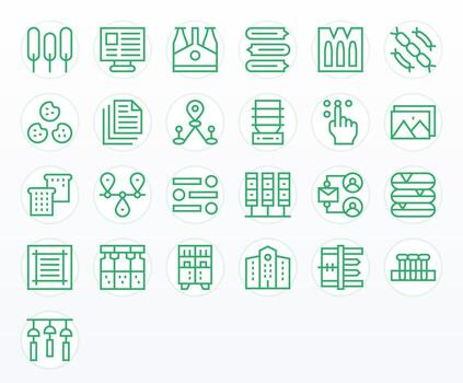 Multiple Scalable Set featuring 25 Pixel Aligned Regular Line High Resolution Icons vector