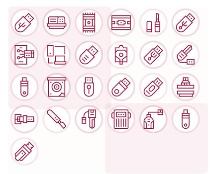 25 Icons for Flash Drive featuring High Resolution Editable Regular Line Graphics vector
