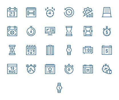 25 píxel Perfecto regular línea íconos diseñado para calendario interfaz vector