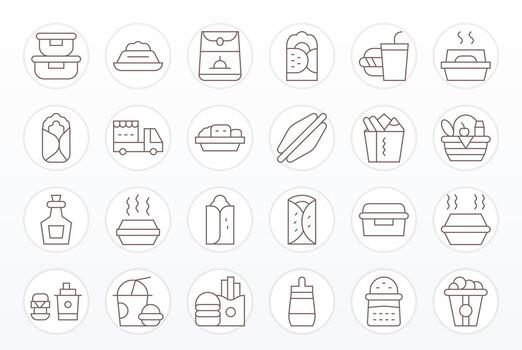 24 Thin Line Pixel Aligned 128x128 Icons from Lunchbox Suite vector